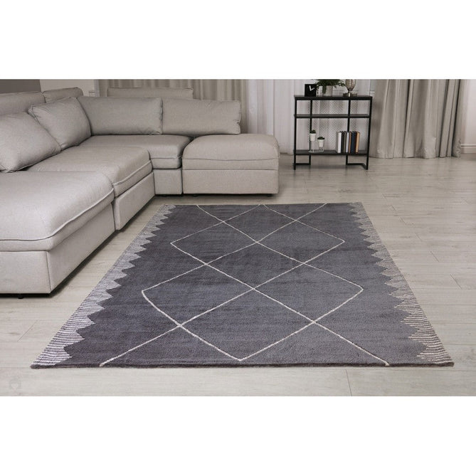 Mason Diamond Modern Tribal Super Soft Carved Hi-Low Rib Textured Black/Grey/Cream Rug-Asiatic Carpets-Rug Love - The Most Loved Rug Store