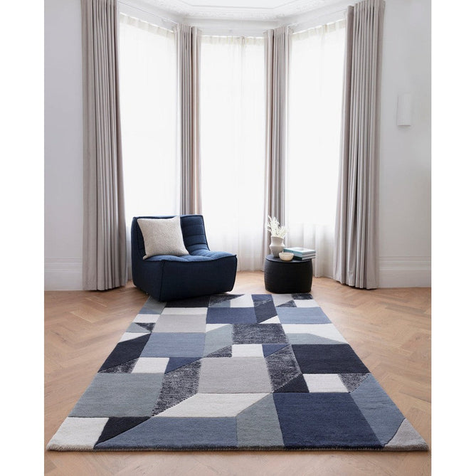 Matrix MAX101 Memphis Modern Geometric Hand-Woven High-Density Soft Textured Wool&Viscose Mix Blue Rug-Asiatic Carpets-Rug Love - The Most Loved Rug Store