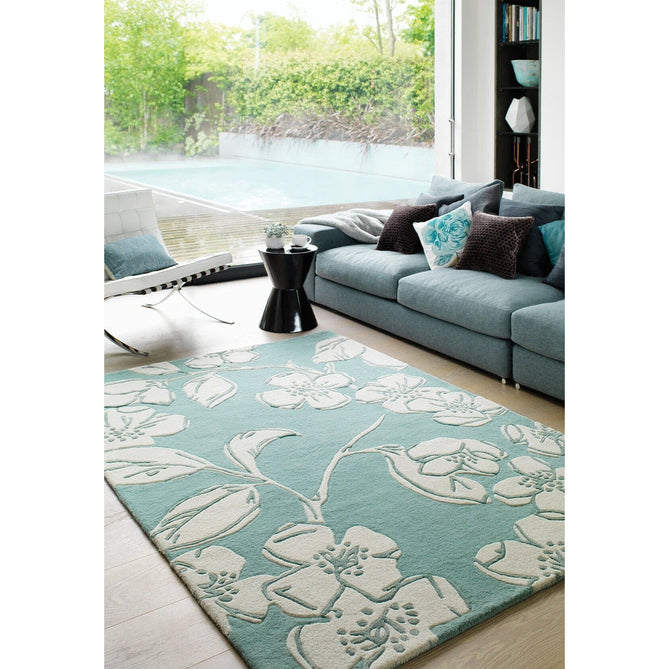 Matrix MAX12 Devore Modern Floral Abstract Hand-Woven High-Density Soft Textured Wool&Viscose Mix Blue/Cream/Multicolour Rug-Asiatic Carpets-Rug Love - The Most Loved Rug Store