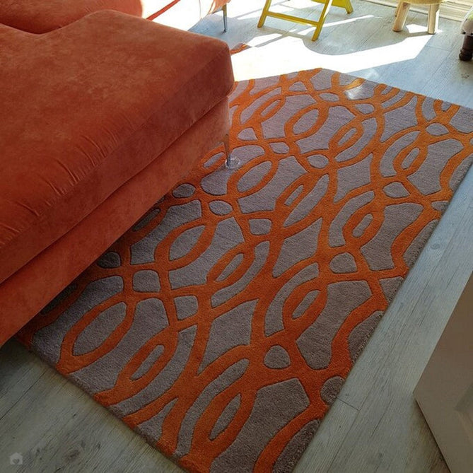 Matrix MAX37 Wire Modern Geometric Hand-Woven High-Density Soft Textured Wool&Viscose Mix Orange/Beige/Light Brown Rug-Asiatic Carpets-Rug Love - The Most Loved Rug Store