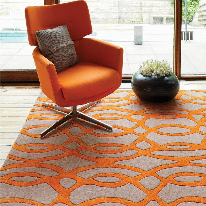 Matrix MAX37 Wire Modern Geometric Hand-Woven High-Density Soft Textured Wool&Viscose Mix Orange/Beige/Light Brown Rug-Asiatic Carpets-Rug Love - The Most Loved Rug Store