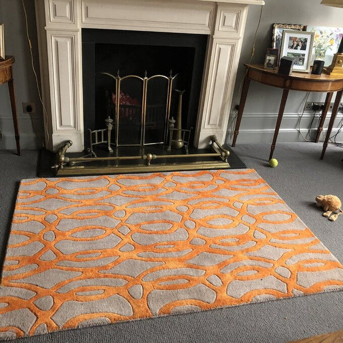 Matrix MAX37 Wire Modern Geometric Hand-Woven High-Density Soft Textured Wool&Viscose Mix Orange/Beige/Light Brown Rug-Asiatic Carpets-Rug Love - The Most Loved Rug Store