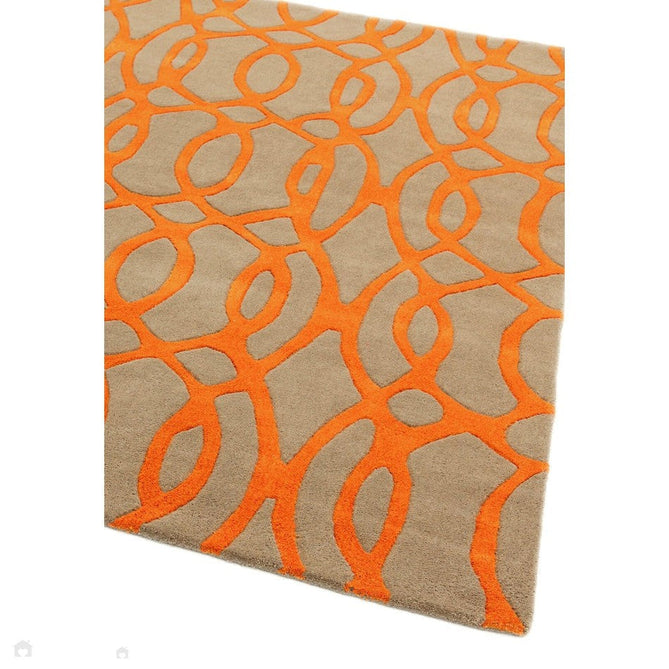 Matrix MAX37 Wire Modern Geometric Hand-Woven High-Density Soft Textured Wool&Viscose Mix Orange/Beige/Light Brown Rug-Asiatic Carpets-Rug Love - The Most Loved Rug Store