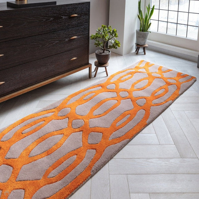 Matrix MAX37 Wire Modern Geometric Hand-Woven High-Density Soft Textured Wool&Viscose Mix Orange/Beige/Light Brown Rug-Asiatic Carpets-Rug Love - The Most Loved Rug Store