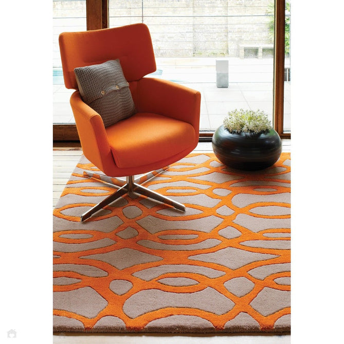 Matrix MAX37 Wire Modern Geometric Hand-Woven High-Density Soft Textured Wool&Viscose Mix Orange/Beige/Light Brown Rug-Asiatic Carpets-Rug Love - The Most Loved Rug Store