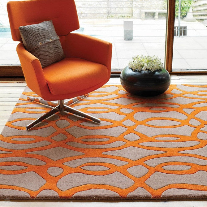 Matrix MAX37 Wire Modern Geometric Hand-Woven High-Density Soft Textured Wool&Viscose Mix Orange/Beige/Light Brown Rug-Asiatic Carpets-Rug Love - The Most Loved Rug Store