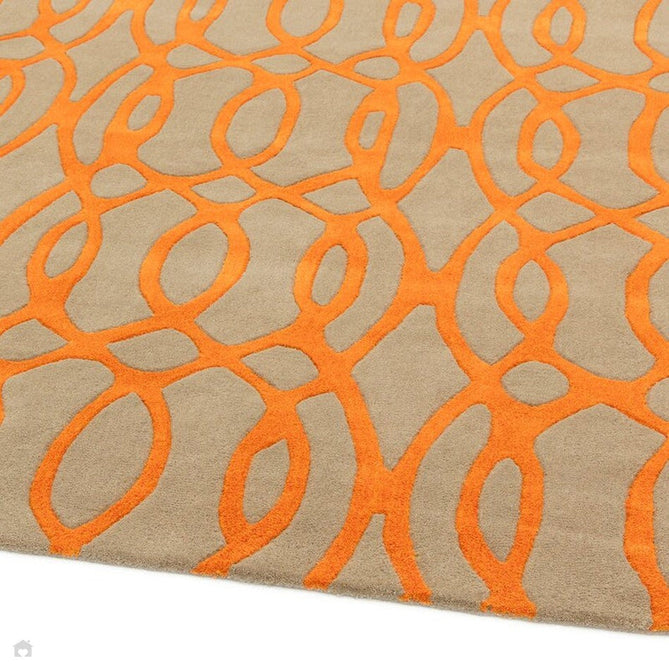 Matrix MAX37 Wire Modern Geometric Hand-Woven High-Density Soft Textured Wool&Viscose Mix Orange/Beige/Light Brown Rug-Asiatic Carpets-Rug Love - The Most Loved Rug Store