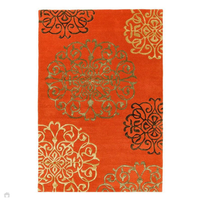 Matrix MAX43 Tangier Modern Geometric Hand-Woven High-Density Soft Textured Wool&Viscose Mix Terracotta Orange/Multi Rug-Asiatic Carpets-Rug Love - The Most Loved Rug Store