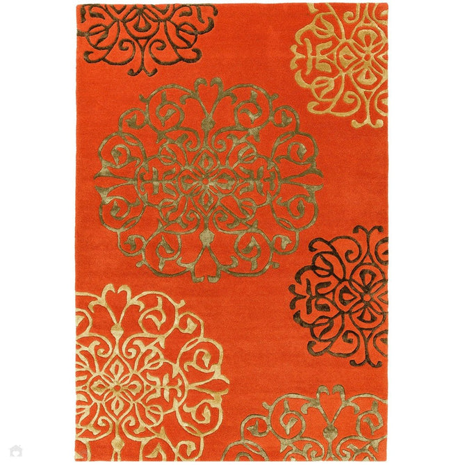 Matrix MAX43 Tangier Modern Geometric Hand-Woven High-Density Soft Textured Wool&Viscose Mix Terracotta Orange/Multi Rug-Asiatic Carpets-Rug Love - The Most Loved Rug Store