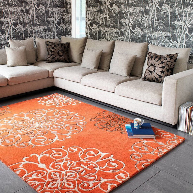 Matrix MAX43 Tangier Modern Geometric Hand-Woven High-Density Soft Textured Wool&Viscose Mix Terracotta Orange/Multi Rug-Asiatic Carpets-Rug Love - The Most Loved Rug Store