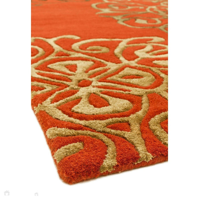 Matrix MAX43 Tangier Modern Geometric Hand-Woven High-Density Soft Textured Wool&Viscose Mix Terracotta Orange/Multi Rug-Asiatic Carpets-Rug Love - The Most Loved Rug Store