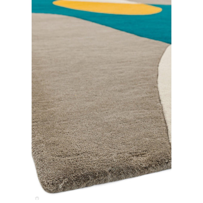 Matrix MAX54 Arc Modern Geometric Hand-Woven High-Density Soft Textured Wool&Viscose Mix Taupe/Teal/Yellow/Multi Rug-Asiatic Carpets-Rug Love - The Most Loved Rug Store