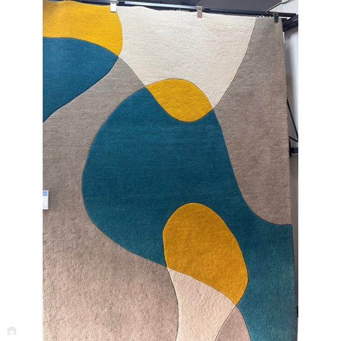 Matrix MAX54 Arc Modern Geometric Hand-Woven High-Density Soft Textured Wool&Viscose Mix Taupe/Teal/Yellow/Multi Rug-Asiatic Carpets-Rug Love - The Most Loved Rug Store