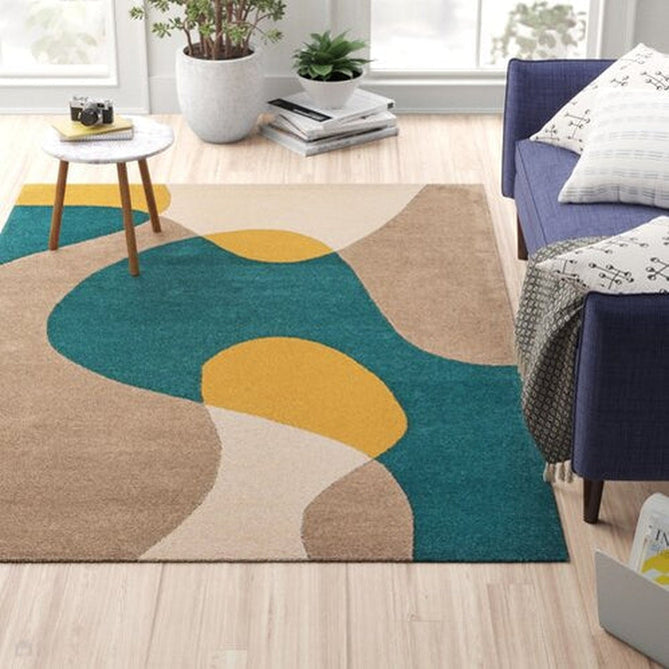 Matrix MAX54 Arc Modern Geometric Hand-Woven High-Density Soft Textured Wool&Viscose Mix Taupe/Teal/Yellow/Multi Rug-Asiatic Carpets-Rug Love - The Most Loved Rug Store