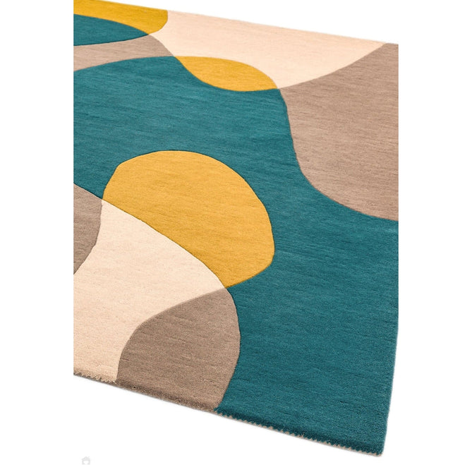 Matrix MAX54 Arc Modern Geometric Hand-Woven High-Density Soft Textured Wool&Viscose Mix Taupe/Teal/Yellow/Multi Rug-Asiatic Carpets-Rug Love - The Most Loved Rug Store