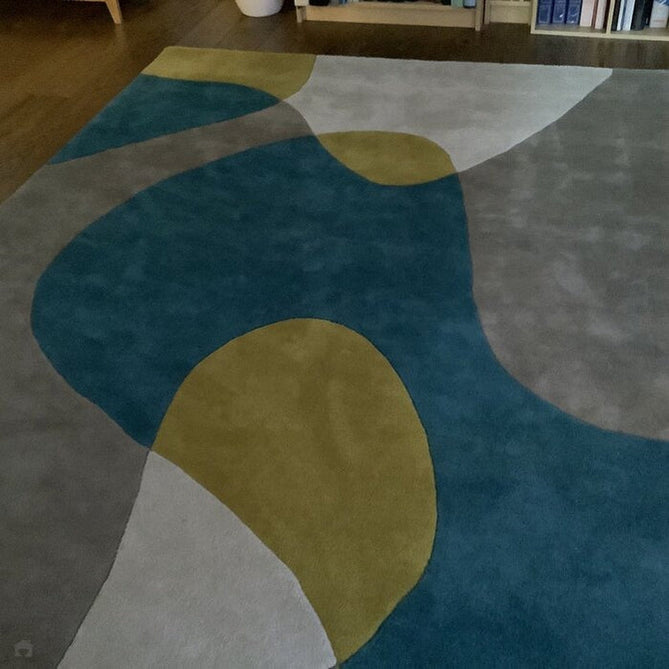 Matrix MAX54 Arc Modern Geometric Hand-Woven High-Density Soft Textured Wool&Viscose Mix Taupe/Teal/Yellow/Multi Rug-Asiatic Carpets-Rug Love - The Most Loved Rug Store