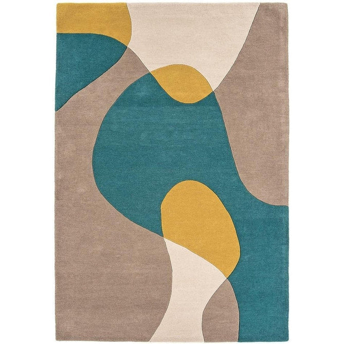 Matrix MAX54 Arc Modern Geometric Hand-Woven High-Density Soft Textured Wool&Viscose Mix Taupe/Teal/Yellow/Multi Rug-Asiatic Carpets-Rug Love - The Most Loved Rug Store