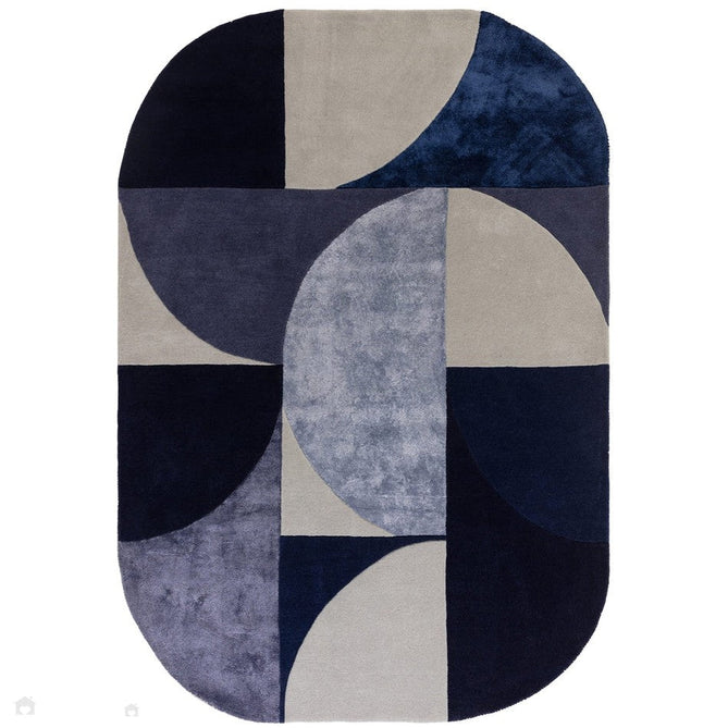 Matrix MAX74 Oval Modern Geometric Hand-Woven High-Density Soft Textured Wool&Viscose Mix Indigo Blue Rug-Asiatic Carpets-Rug Love - The Most Loved Rug Store