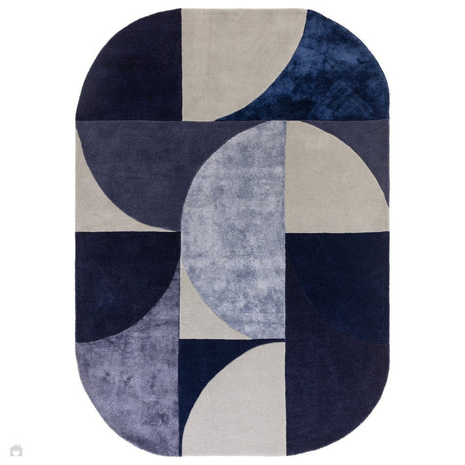 Matrix MAX74 Oval Modern Geometric Hand-Woven High-Density Soft Textured Wool&Viscose Mix Indigo Blue Rug-Asiatic Carpets-Rug Love - The Most Loved Rug Store