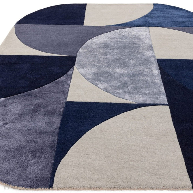 Matrix MAX74 Oval Modern Geometric Hand-Woven High-Density Soft Textured Wool&Viscose Mix Indigo Blue Rug-Asiatic Carpets-Rug Love - The Most Loved Rug Store