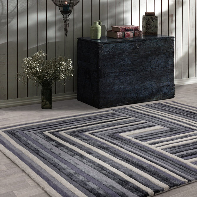 Matrix MAX81 Network Modern Geometric Hand-Woven High-Density Soft Textured Wool&Viscose Mix Indigo Rug-Asiatic Carpets-Rug Love - The Most Loved Rug Store