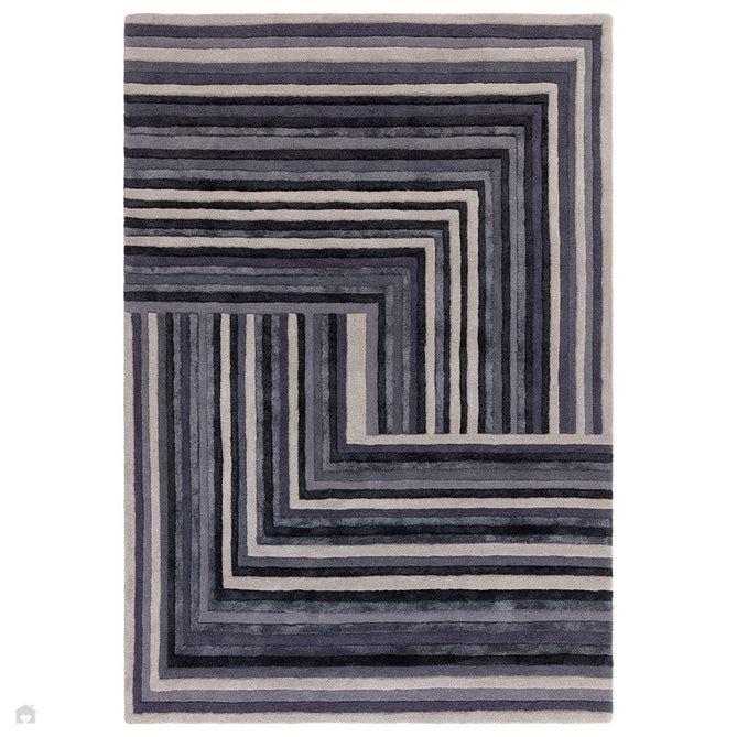 Matrix MAX81 Network Modern Geometric Hand-Woven High-Density Soft Textured Wool&Viscose Mix Indigo Rug-Asiatic Carpets-Rug Love - The Most Loved Rug Store