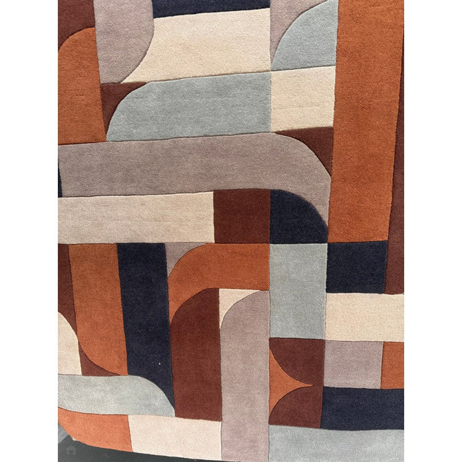 Matrix MAX88 Klotski Modern Geometric Hand-Woven High-Density Soft Textured Wool&Viscose Mix Terracotta/Multi Rug-Asiatic Carpets-Rug Love - The Most Loved Rug Store