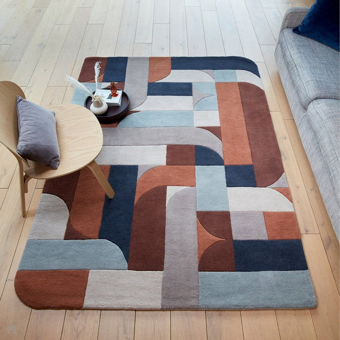 Matrix MAX88 Klotski Modern Geometric Hand-Woven High-Density Soft Textured Wool&Viscose Mix Terracotta/Multi Rug-Asiatic Carpets-Rug Love - The Most Loved Rug Store