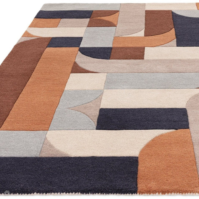 Matrix MAX88 Klotski Modern Geometric Hand-Woven High-Density Soft Textured Wool&Viscose Mix Terracotta/Multi Rug-Asiatic Carpets-Rug Love - The Most Loved Rug Store