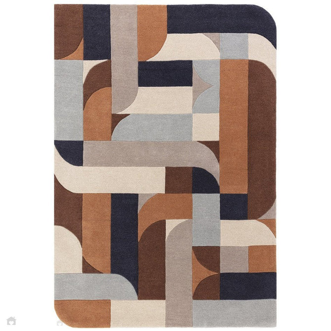 Matrix MAX88 Klotski Modern Geometric Hand-Woven High-Density Soft Textured Wool&Viscose Mix Terracotta/Multi Rug-Asiatic Carpets-Rug Love - The Most Loved Rug Store