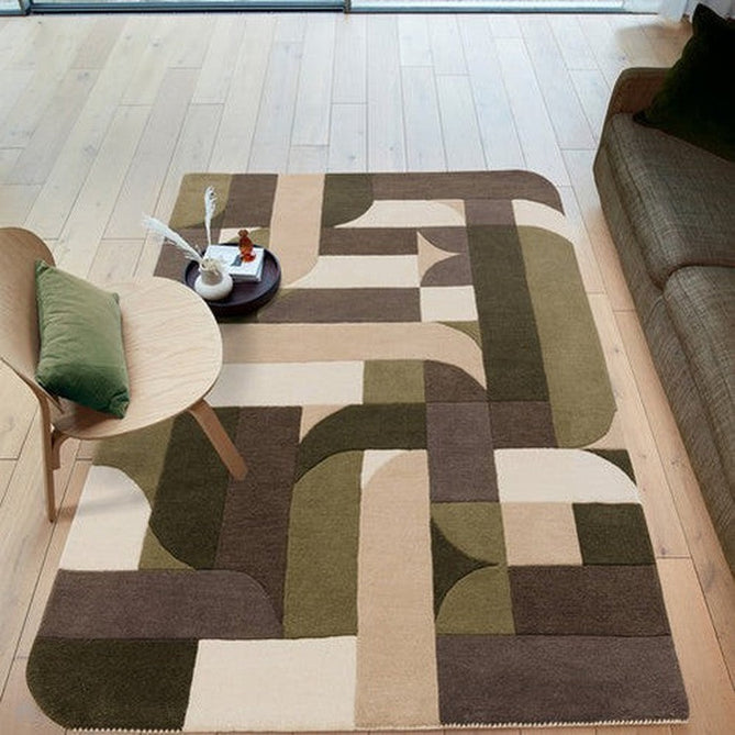 Matrix MAX90 Klotski Modern Geometric Hand-Woven High-Density Soft Textured Wool&Viscose Mix Sage Green Rug-Asiatic Carpets-Rug Love - The Most Loved Rug Store