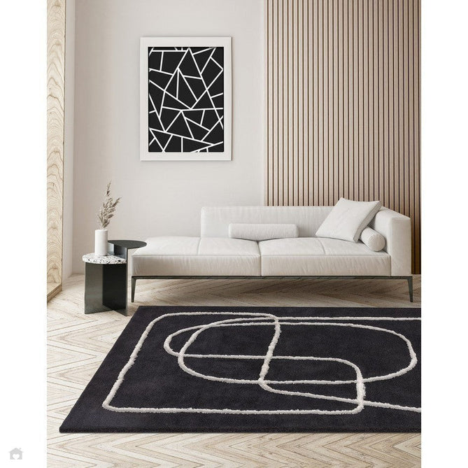 Matrix MAX94 Infinity Modern Geometric Hand-Woven High-Density Soft Textured Wool&Viscose Mix Charcoal Grey/Cream Rug 120x170 cm-Shop Returns-Rug Love - The Most Loved Rug Store