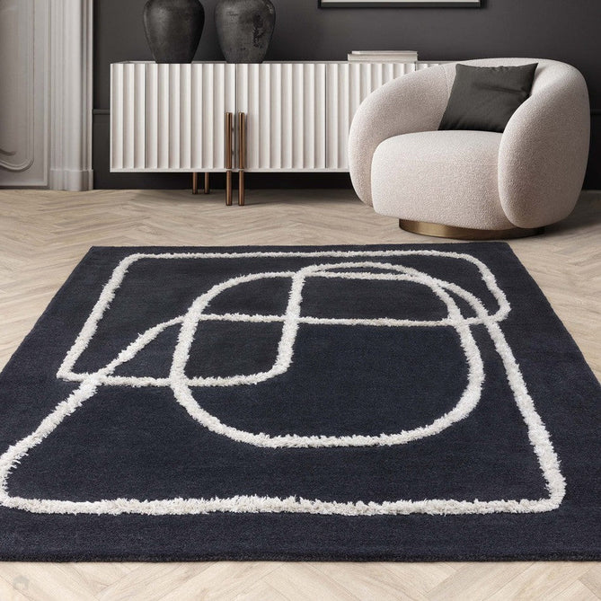 Matrix MAX94 Infinity Modern Geometric Hand-Woven High-Density Soft Textured Wool&Viscose Mix Charcoal Grey/Cream Rug-Asiatic Carpets-Rug Love - The Most Loved Rug Store