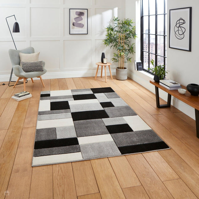 Matrix MT61 Modern Geometric Blocks Soft Hand-Carved Grey/Black/Cream Rug-Think Rugs-Rug Love - The Most Loved Rug Store