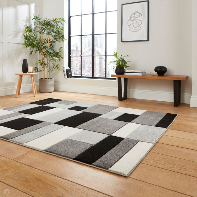 Matrix MT61 Modern Geometric Blocks Soft Hand-Carved Grey/Black/Cream Rug-Think Rugs-Rug Love - The Most Loved Rug Store