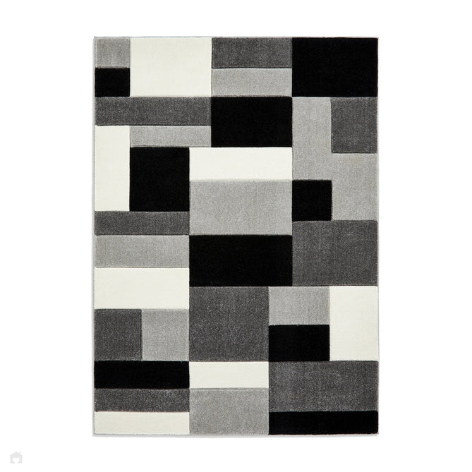 Matrix MT61 Modern Geometric Blocks Soft Hand-Carved Grey/Black/Cream Rug-Think Rugs-Rug Love - The Most Loved Rug Store