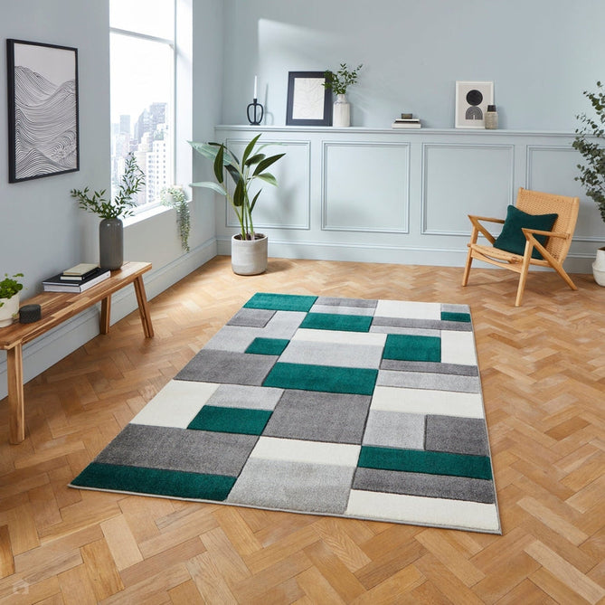 Matrix MT61 Modern Geometric Blocks Soft Hand-Carved Grey/Green/Cream Rug-Think Rugs-Rug Love - The Most Loved Rug Store