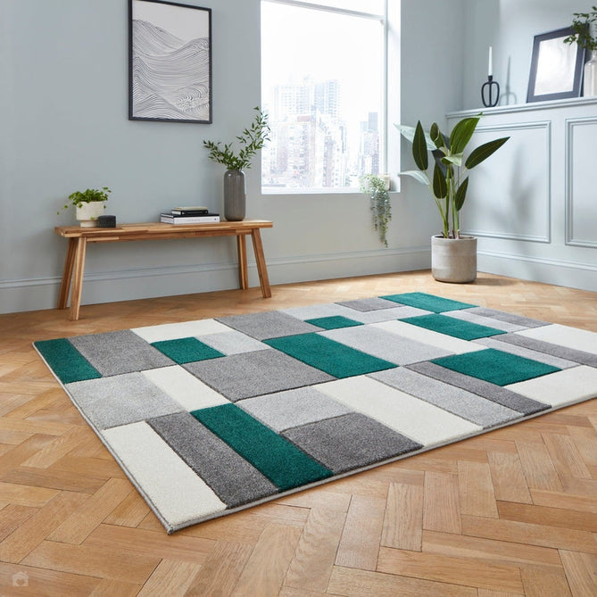 Matrix MT61 Modern Geometric Blocks Soft Hand-Carved Grey/Green/Cream Rug-Think Rugs-Rug Love - The Most Loved Rug Store