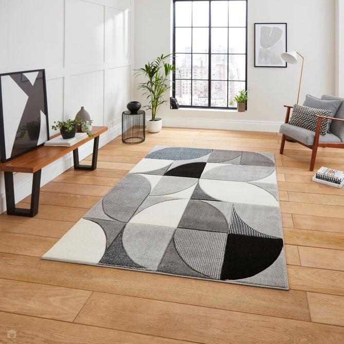 Matrix MT63 Modern Geometric Soft Hand-Carved Grey/Black/Cream Rug-Think Rugs-Rug Love - The Most Loved Rug Store