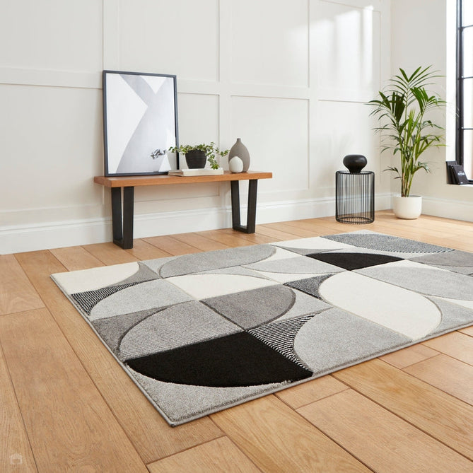 Matrix MT63 Modern Geometric Soft Hand-Carved Grey/Black/Cream Rug-Think Rugs-Rug Love - The Most Loved Rug Store