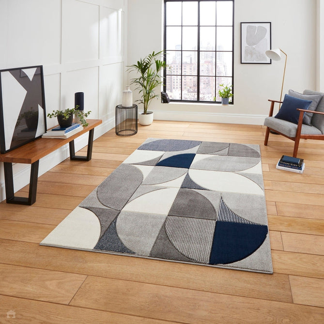 Matrix MT63 Modern Geometric Soft Hand-Carved Grey/Navy/Cream Rug-Think Rugs-Rug Love - The Most Loved Rug Store