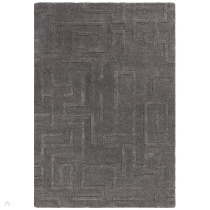 Maze Modern Geometric Hand-Carved Hi-Low Textured Wool Charcoal Grey Rug-Asiatic Carpets-Rug Love - The Most Loved Rug Store