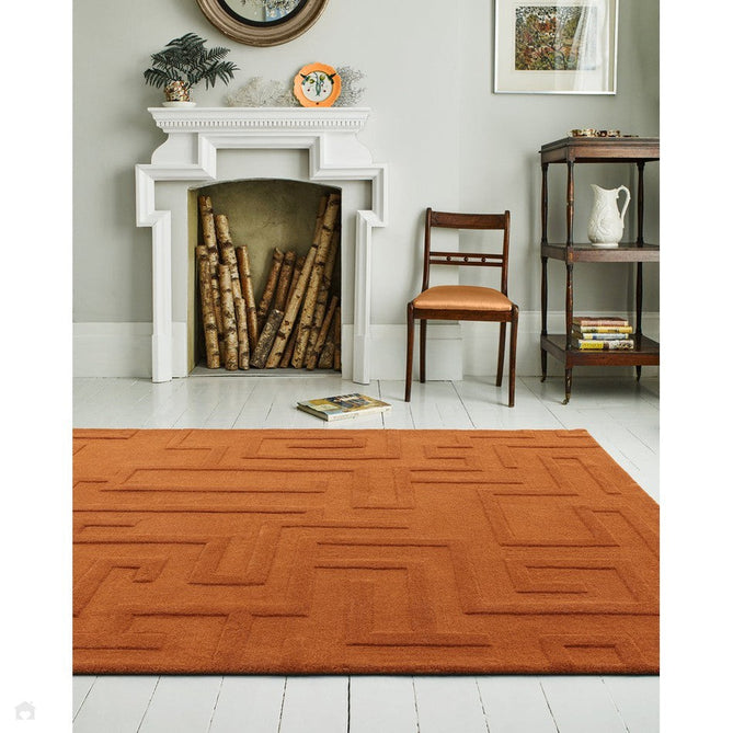 Maze Modern Geometric Hand-Carved Hi-Low Textured Wool Rust Rug-Asiatic Carpets-Rug Love - The Most Loved Rug Store