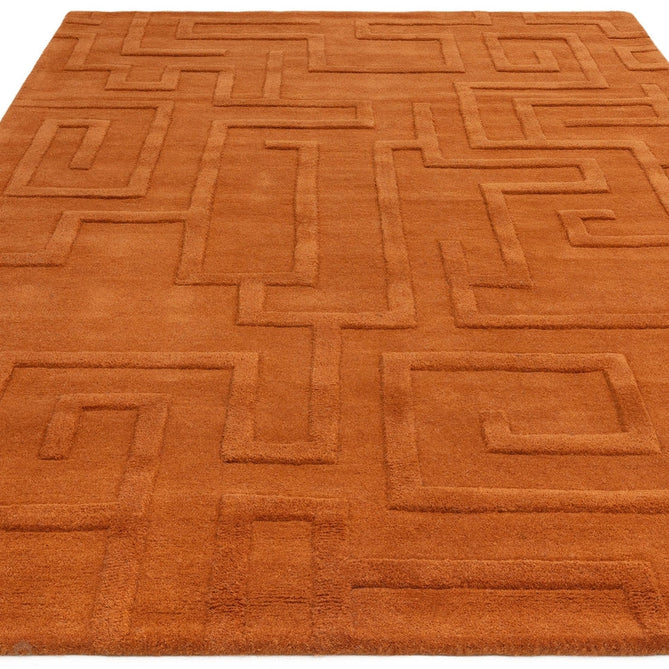 Maze Modern Geometric Hand-Carved Hi-Low Textured Wool Rust Rug-Asiatic Carpets-Rug Love - The Most Loved Rug Store