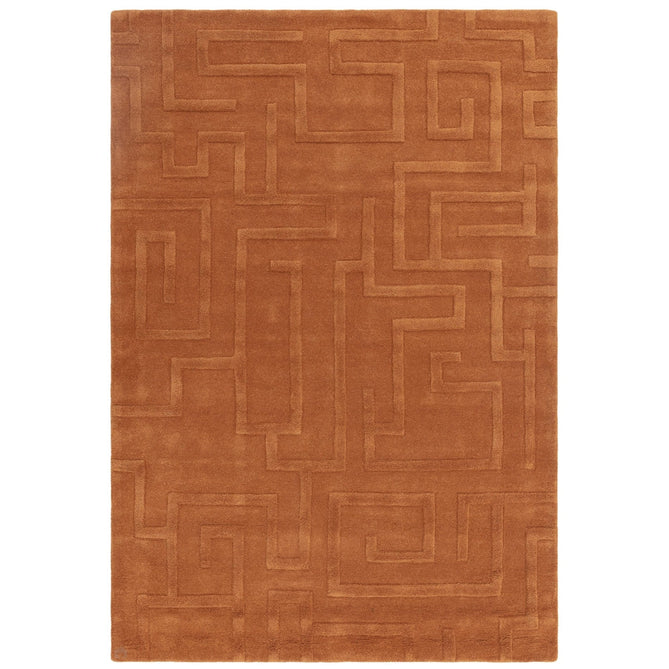 Maze Modern Geometric Hand-Carved Hi-Low Textured Wool Rust Rug-Asiatic Carpets-Rug Love - The Most Loved Rug Store