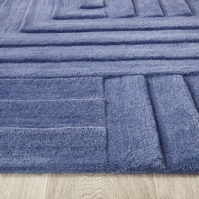 Maze Modern Geometric Plain Linear Hand Carved Wool 3D Hi-Low Ridged Blue Rug-Origins-Rug Love - The Most Loved Rug Store