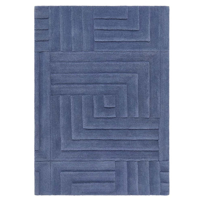 Maze Modern Geometric Plain Linear Hand Carved Wool 3D Hi-Low Ridged Blue Rug-Origins-Rug Love - The Most Loved Rug Store