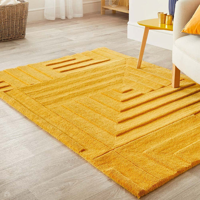 Maze Modern Geometric Plain Linear Hand Carved Wool 3D Hi-Low Ridged Ochre Rug-Origins-Rug Love - The Most Loved Rug Store