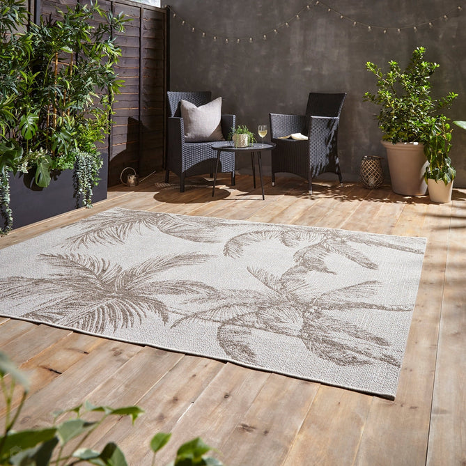 Miami A444 Botanical Floral Palm Trees Durable Stain-Resistant Weatherproof Flatweave In-Outdoor Beige Rug-Think Rugs-Rug Love - The Most Loved Rug Store