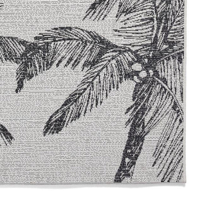 Miami A444 Botanical Floral Palm Trees Durable Stain-Resistant Weatherproof Flatweave In-Outdoor Cream/Black Rug-Think Rugs-Rug Love - The Most Loved Rug Store